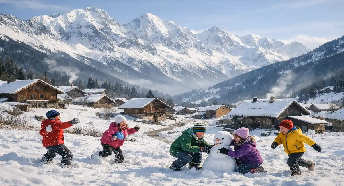 Chitral snow. Kids playing in snow